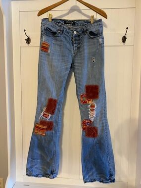 Vintage Y2K Patchwork Denim Jeans Hippie Boho RARE